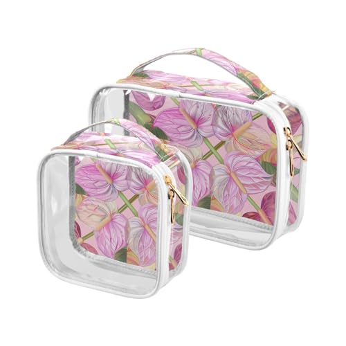 2 x transparente Kosmetiktasche für Herren, Anthurium-Blumen-Motiv, TSA-geprüft, transparent, klein, für Flughafen, Flughafen, Fluggesellschaften, Anthuriumblüten, Anthurium Flower Floral von sanluoli