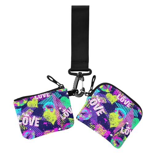 70er 80er Jahre Glitzer Retro Mode Hippie Disco Damen Münzbeutel Kartenhalter Dünn Flache Münzbörse Kleingeldhalter mit Schlüsselanhänger für den täglichen Gebrauch 2 Packungen von sanluoli