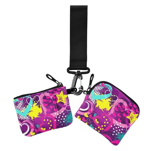 70er Jahre Herzen bunt hell Mode Hippie Damen Münzgeldbörsen Kartenetuis kompakte Größe Geld Organizer mit Armband für den täglichen Gebrauch 2 Stück von sanluoli