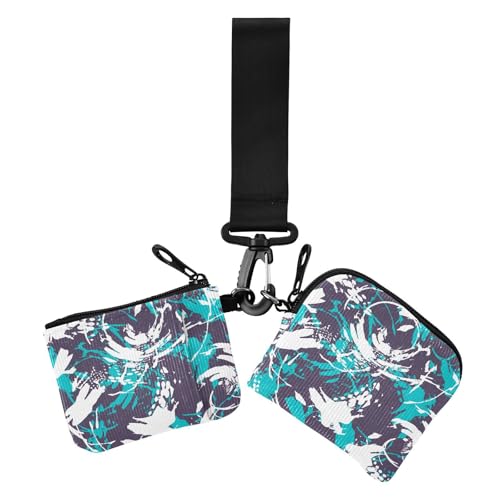 70er Jahre Schwarz Blau Mix Art Doodle Damen Münztaschen Kartenhalter Mini Mode Reißverschluss Bargeld Geldbörse mit Schlüsselanhänger für Damen 2 Packungen von sanluoli