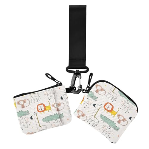 Afrikanische skandinavische Giraffe Elefant Krokodil Affe Damen Geldbörsen Kartenetuis Dünn Flache Münzbörse Kleingeldhalter mit Reißverschluss Münzfach für Frauen 2 Packungen von sanluoli