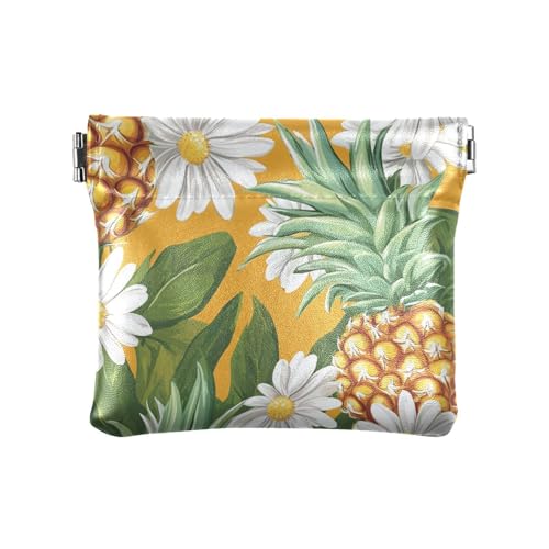 Ananas mit weißen Gänseblümchen Kamel Damen Leder Münzbörse Tragbare Mini Kosmetiktasche für Frauen von sanluoli
