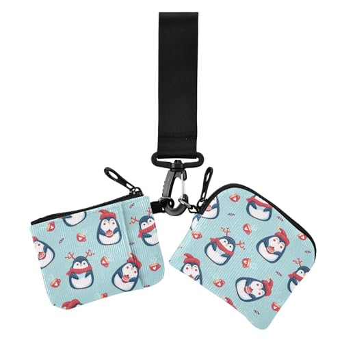 Animal Cute Blue Penguin Damen Kleingeldbörse Kartenetuis Klein Abnehmbares Visitenkartenetui Geld Organizer mit Schlüsselanhänger für Arbeit Reisen 2 Stück von sanluoli