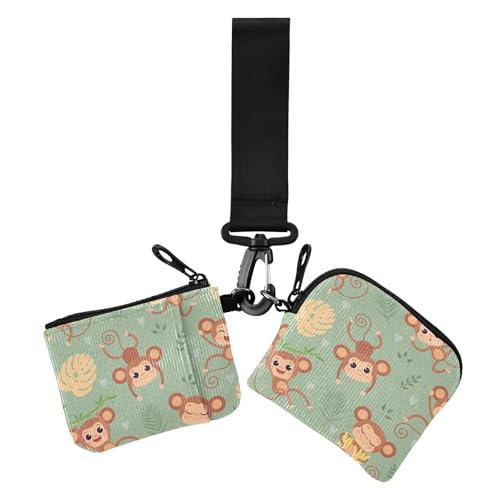 Animal Cute Monkeys Banana Damen Kartenetuis Kleingeldhalter Slim Portable Damen Geld Organizer mit Schlüsselanhänger für Damen 2 Stück von sanluoli