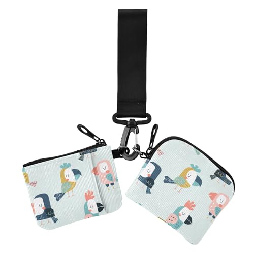 Animal Cute Tucanes Cartoon Damen Kleingeldbörse Kartenetuis Dünn Flach Karte Organizer Geldbörse mit Schlüsselanhänger für Damen 2 Stück von sanluoli