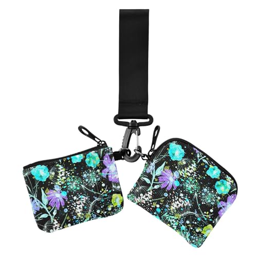 Aquarell-Blumenblumenstrauß, Wildblumen, Kartenetui, Kleingeldhalter, Mini-Geldbörse, Geldbörse mit Reißverschlussfach für Damen, 2 Stück Aquarell-Blumenblumenstrauß, Wildblumen, Kartenetui, Kleingeldhalter, Mini-Geldbörse, Geldbörse mit Reißverschlussfach für Damen, 2 Stück von sanluoli