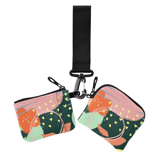 Art Doodle Damen Münzgeldbörse, Kartenhalter, minimalistischer Kartenhalter mit Schlüsselanhänger, Dunkelschwarz, 2 Packungen von sanluoli