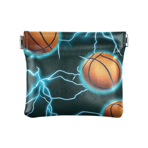 Basketball mit blauem Blitz, Grün, für Damen, Leder, Geldbeutel, wasserdicht, Make-up-Tasche, Wechselgeldbörse für Frauen und Mädchen Basketball mit blauem Blitz, Grün, für Damen, Leder, Geldbeutel, wasserdicht, Make-up-Tasche, Wechselgeldbörse für Frauen und Mädchen von sanluoli
