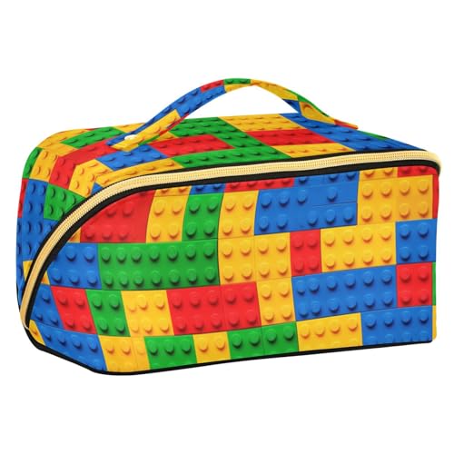 Bausteine, bunte Kosmetiktasche mit Trennwänden, große Kosmetiktasche für Damen, mit Fächern und Griff von sanluoli