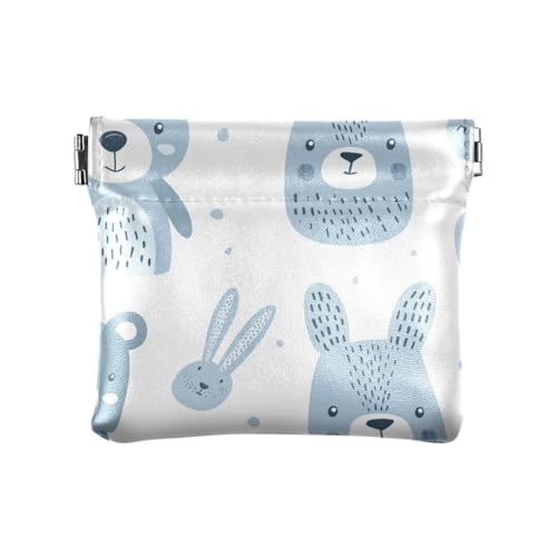 Bear and Rabbit Pastell Blue Women Men Leather Coin Purses Cute Mini Change Wallet Coin Pocket for Woman Girl von sanluoli