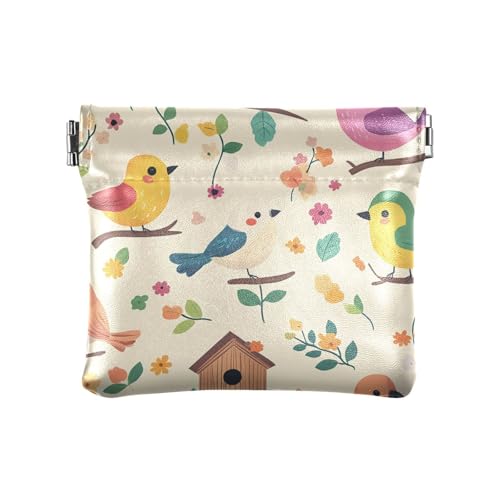 Beige Zweige Blume Vogel Damen PU Leder Münzbörse Fancy Mini Münzbörse Beutel für Frauen Mädchen von sanluoli