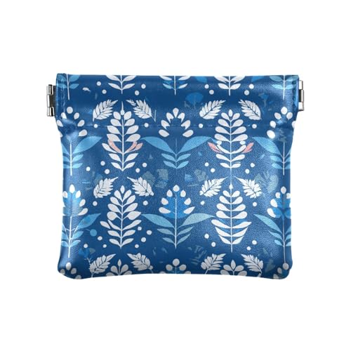 Blaue Reispflanzen Boho Damen Kleine Leder Kleingeld Geldbörse Wasserdicht Mini Kosmetikkoffer für Frauen Mädchen von sanluoli