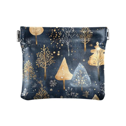 Blaue goldene Bäume Weihnachten Hirsch Damen PU Leder Münzbörse Einzigartige Make-up-Tasche Wechselgeldbörse für Mädchen Frauen Damen von sanluoli