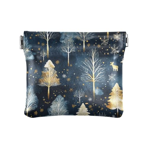 Blaue goldene Bäume Weihnachten Hirsch PU-Leder kleine Münze niedliche Organisationstaschen für Frauen Mädchen von sanluoli