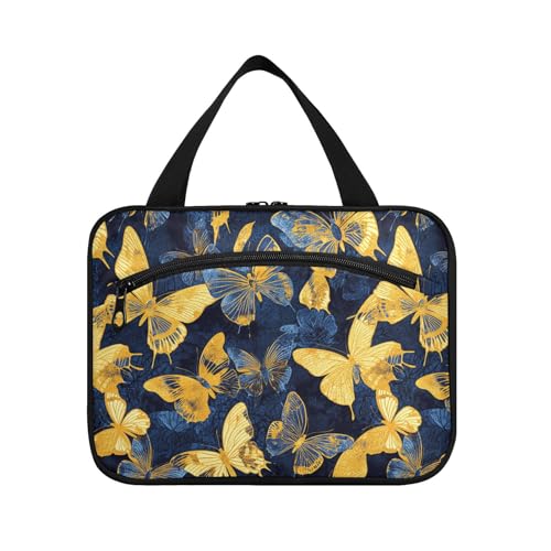 Blaue und goldene Schmetterlings-Hängetaschen für Frauen mit Haken, Designer-Waschbare Hautpflege-Tasche für Reisen, Badezimmer, Bolsas Para Maquillaje, Blauer und goldener Schmetterling von sanluoli