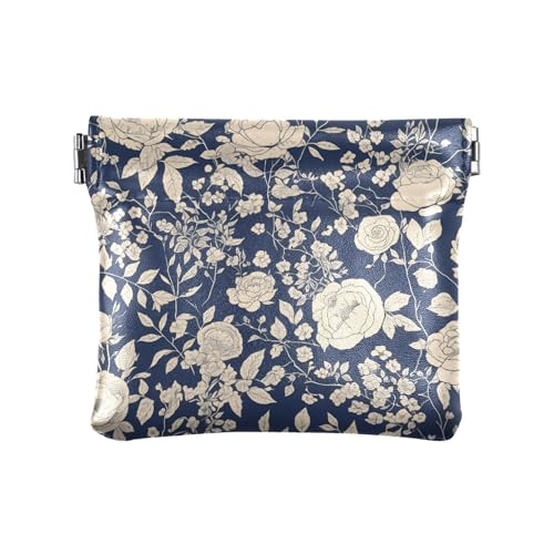 Blaue und weiße romantische Rosen Valentinstag (1) Damen Herren Leder Münzgeldbörsen praktische Mini-Make-up-Tasche für Damen von sanluoli