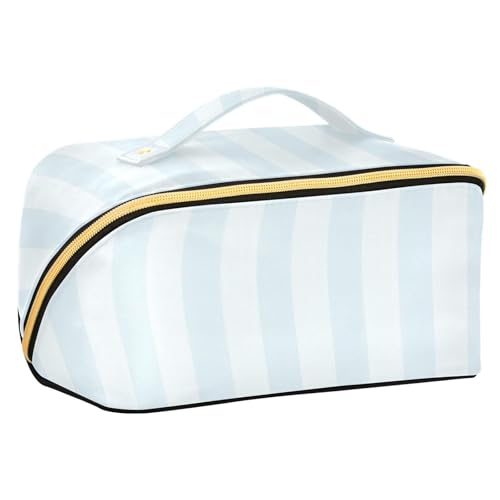 Blaue vertikale Streifen Reisetasche mit Trennwänden, wasserdichte Kosmetiktasche für Damen mit Fächern und Griff Blaue vertikale Streifen Reisetasche mit Trennwänden, wasserdichte Kosmetiktasche für Damen mit Fächern und Griff von sanluoli