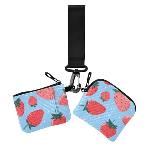 Blue Strawberries Cute Lovely Damen Dual Wallets Visitenkartenetuis Klein Tragbar Damen Geld Organizer mit Schlüsselanhänger für Damen 2 Packungen von sanluoli