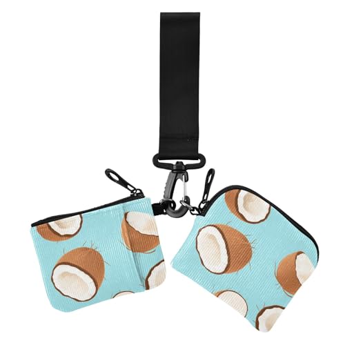 Blue Summer Coconuts Fresh Beach Dual Wristlet Wallets for Women Small Detachable Business Card Holder with Zipper Pocket for Daily Use 2 Pcs von sanluoli