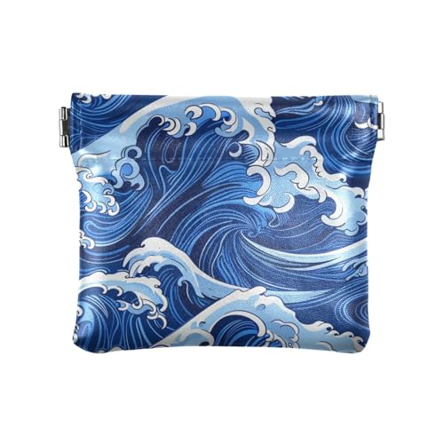 Blue Wave Kleine Geldbörse aus Leder, niedlich, für persönliche Gegenstände, Organizer für Damen von sanluoli