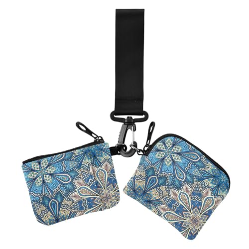 Bohemia Tribe Flroal Blue Gorgeous Damen Dual Wallets Visitenkartenetuis Mini Fashion Card Wallet Geld Organizer mit Schlüsselanhänger für den täglichen Gebrauch, 2 Packungen von sanluoli