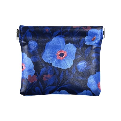 Bohemian Flowers Royal Blue Damen Kleine Leder Münzgeldbörse Portemonnaie Fancy Clasp Wallet Kartenhalter für Mädchen Damen Handtasche von sanluoli