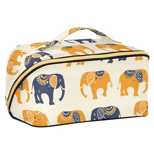 Boho Orange Elefanten, Kulturbeutel mit Trennwänden, wasserdichte Kosmetiktasche für Damen, mit Fächern und Griff Boho Orange Elefanten, Kulturbeutel mit Trennwänden, wasserdichte Kosmetiktasche für Damen, mit Fächern und Griff von sanluoli