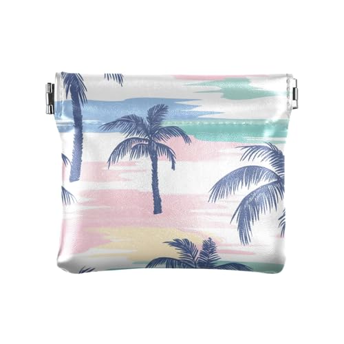 Boho Simple Style Island Kokosnussbaum PU Leder Kleine Münzbörse Praktischer Kartenschlüssel Organizer für Frauen Jungen Mädchen von sanluoli