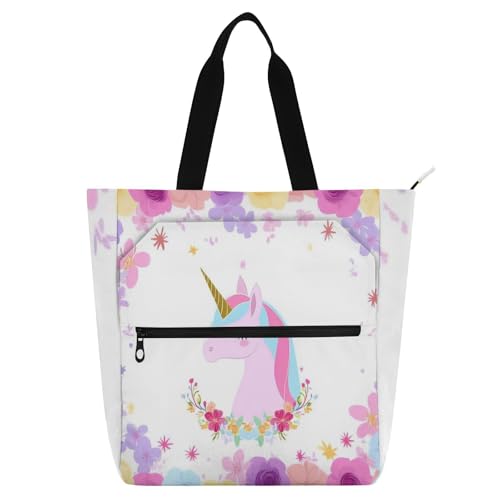 Bunte Blumen Einhörner Traum Kinder-Tragetasche Klaviertasche für Kinder, Studenten und Erwachsene, Gothic, stabil, wiederverwendbar, Einkaufstasche mit Reißverschluss, für Schule, Einkaufen, Strand Bunte Blumen Einhörner Traum Kinder-Tragetasche Klaviertasche für Kinder, Studenten und Erwachsene, Gothic, stabil, wiederverwendbar, Einkaufstasche mit Reißverschluss, für Schule, Einkaufen, Strand von sanluoli