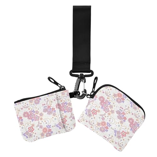 Bunte Blumen Vintage Retro Boho Country Damen Kleingeldbörse Kartenetui Minimalistisch Visitenkartenetui Geld Organizer mit Reißverschluss Münzfach für Damen 2 Stück von sanluoli