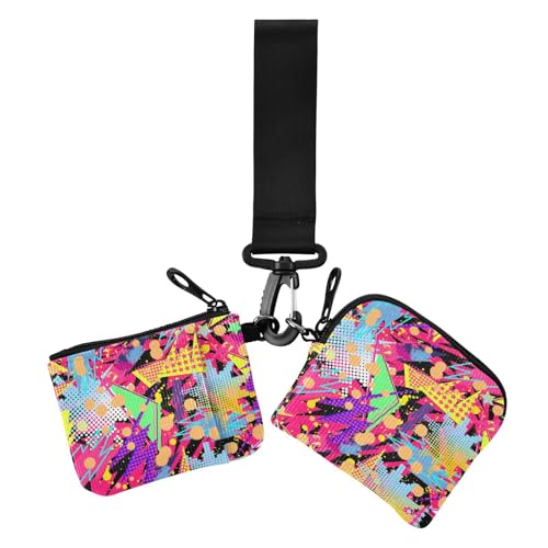 Bunte Mischung 70er Jahre geometrisches Dreieck Mode Damen Kartenetuis Kleingeldhalter Kleingeld Halter Kleine Tragbare Kartenetui Geld Organizer mit Reißverschluss Münzfach für Damen 2 Packungen von sanluoli