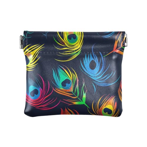 Bunte Pfauenfedern, Geldbörse für Damen und Herren, Leder, niedliche Make-up-Tasche, Wechselgeldbörse für Damen und Mädchen von sanluoli
