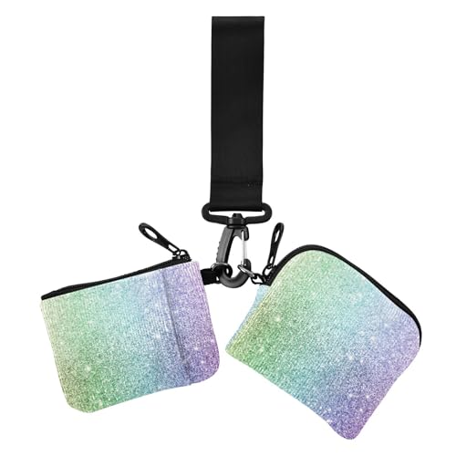 Bunte Regenbogen-glänzende Glitzer-Damen-Brieftaschen, Visitenkartenetui, kompakte Größe, Karten-Organizer, Geldbörse mit Handgelenkschlaufe für den täglichen Gebrauch, 2 Packungen von sanluoli