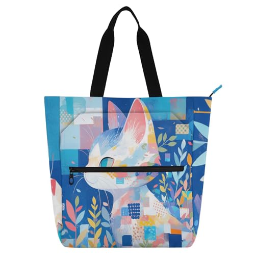 Bunte blaue Katze, geometrische Kinder-Tragetasche, Klaviertasche für Kinder, Jungen, Mädchen, Gothic, wasserabweisend, Lehrer-Tragetasche, Handtaschen mit Innentaschen für Schule, Arbeit, Reisen Bunte blaue Katze, geometrische Kinder-Tragetasche, Klaviertasche für Kinder, Jungen, Mädchen, Gothic, wasserabweisend, Lehrer-Tragetasche, Handtaschen mit Innentaschen für Schule, Arbeit, Reisen von sanluoli