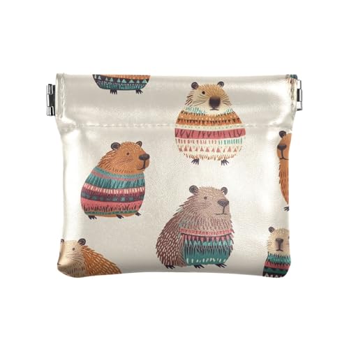 Capybara Boho-Stil, schlichter Stil, rustikales PU-Leder, kleine Münztasche, praktische Tasche, Geldbörse, Make-up-Tasche für Damen und Mädchen von sanluoli