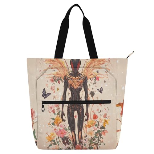 Cartoon-Aliens-Fantasie-Stil, Kinder-Tragetasche, Klaviertasche, Buchtasche für Jungen, Mädchen, Erwachsene, Gothic, leicht, wiederverwendbar, Einkaufstasche mit Reißverschlusstaschen für Schule und Cartoon-Aliens-Fantasie-Stil, Kinder-Tragetasche, Klaviertasche, Buchtasche für Jungen, Mädchen, Erwachsene, Gothic, leicht, wiederverwendbar, Einkaufstasche mit Reißverschlusstaschen für Schule und von sanluoli