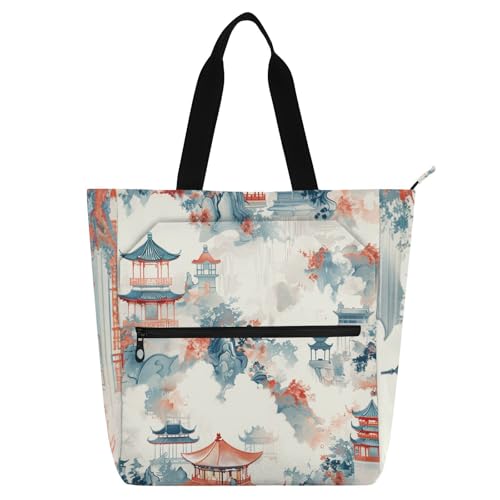 Chinesische Tuschemalerei, Pavillon, Buchtasche, Kunst-Tragetasche für Jungen, Mädchen, Erwachsene, Gothic, leicht, für Kinder, Aktivitätstasche, Kunst-Tragetasche mit Reißverschluss für Schule und Chinesische Tuschemalerei, Pavillon, Buchtasche, Kunst-Tragetasche für Jungen, Mädchen, Erwachsene, Gothic, leicht, für Kinder, Aktivitätstasche, Kunst-Tragetasche mit Reißverschluss für Schule und von sanluoli