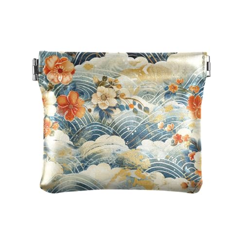 Chinesischer Stil, Wolken- und Blumenmuster, Damen-Geldbörse aus Leder, Münzgeldbörse, niedlicher Kartenhalter, Schlüssel-Organizer für Frauen, Jungen, Mädchen von sanluoli