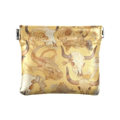 Cow Yellow Skeleton Damen Kleine Leder Münzbörse Niedlich Mini Kosmetikkoffer für Mädchen Frauen Damen Cow Yellow Skeleton Damen Kleine Leder Münzbörse Niedlich Mini Kosmetikkoffer für Mädchen Frauen Damen von sanluoli