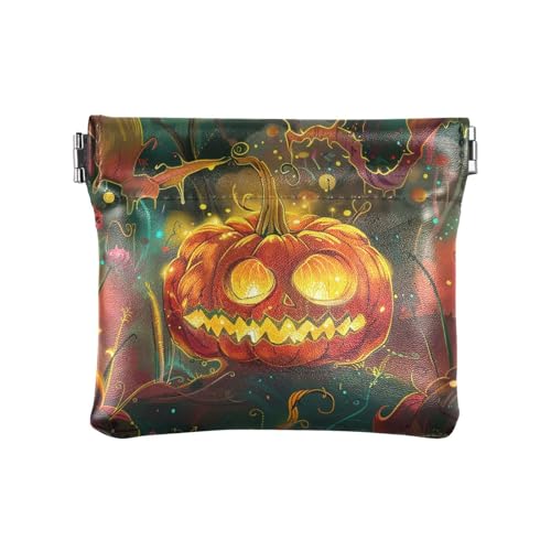 Crazy Pumpkin Lights Damen Kleine Leder Münzbörse Praktischer Münzhalter für Männer Frauen Reisen von sanluoli