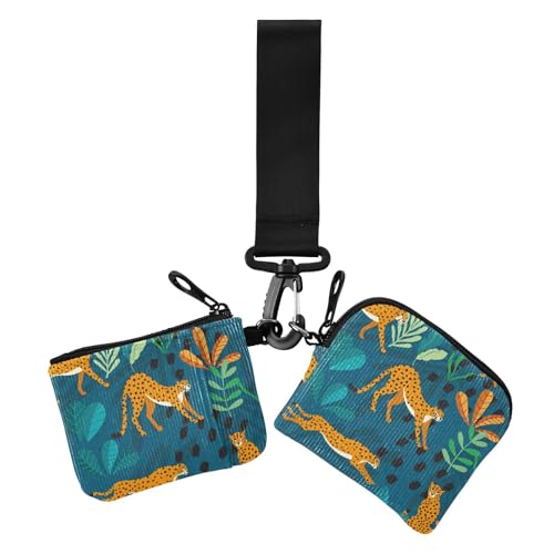 Cute Tigers Summer Tropical Dual Coin Purse Credit Card Holder Wallet Slim Detachable Key Chain Wallet Change Purse with Zipper Coin Pocket for Ladies 2 Pcs von sanluoli