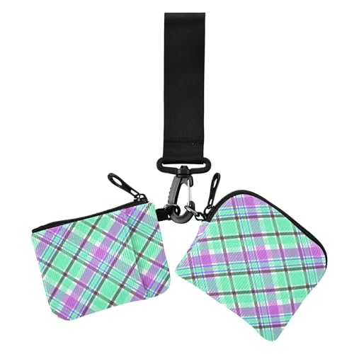 Damen-Brieftaschen mit Handgelenkschlaufe, kariert, großes Fassungsvermögen, mit Handgelenkschlaufe, Neongrün, Lila, 2 Packungen Damen-Brieftaschen mit Handgelenkschlaufe, kariert, großes Fassungsvermögen, mit Handgelenkschlaufe, Neongrün, Lila, 2 Packungen von sanluoli