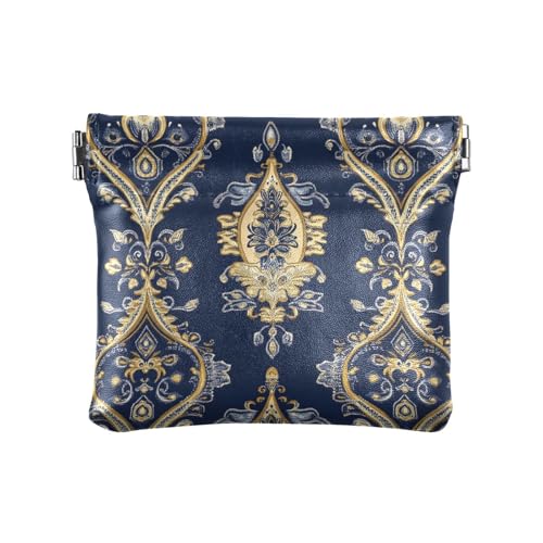 Damen-Geldbörse aus Leder im Vintage-Stil, Blumenmuster, Blau und Gold, niedlicher Kleingeldhalter, Kartenorganizer für Frauen und Mädchen Damen-Geldbörse aus Leder im Vintage-Stil, Blumenmuster, Blau und Gold, niedlicher Kleingeldhalter, Kartenorganizer für Frauen und Mädchen von sanluoli