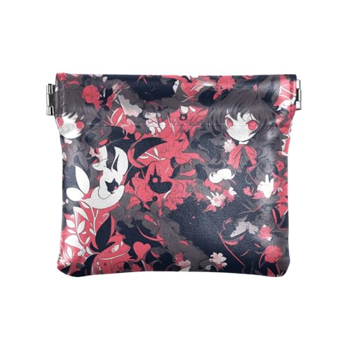 Damen Geldbörse aus Leder mit Cartoon-Puppe, wasserdicht, für Herren, Damen, Reisen, Rot und Schwarz von sanluoli