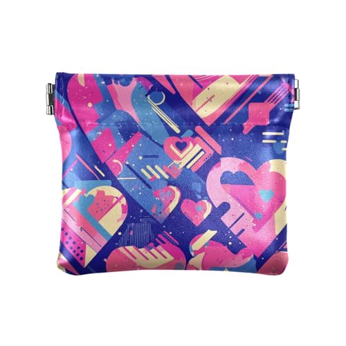 Damen-Geldbörse mit geometrischen Herzen, pfirsichblau, Leder, ausgefallene persönliche Gegenstände, Organizer für Frauen und Mädchen von sanluoli