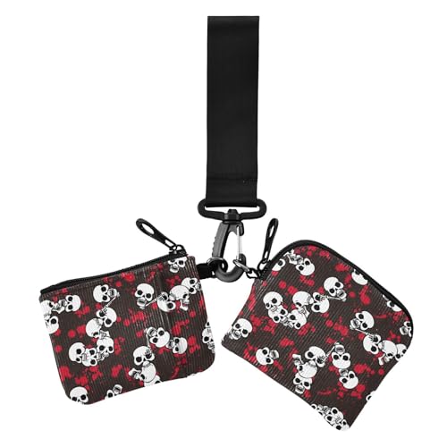 Damen Münzgeldbörse mit Totenkopf-Motiv, großes Fassungsvermögen, Visitenkartenetui, Geldorganizer mit Reißverschlussfach für Damen, 2 Packungen von sanluoli