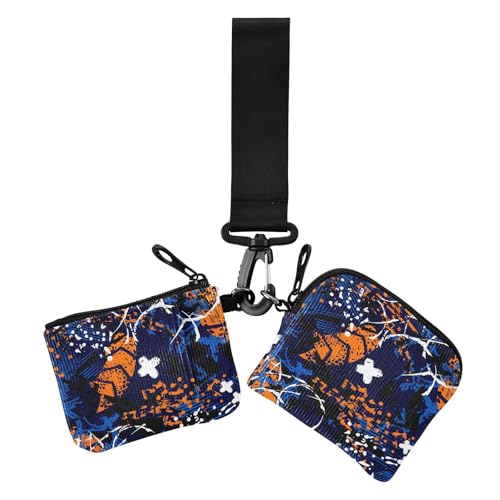 Damen Münztaschen Kartenhalter im Retro-Stil der 70er Jahre, schlank, tragbar, mit Reißverschluss, Geldbörse mit Handgelenkschlaufe für Arbeit, Reisen, Orange / Blau, 2 Stück Damen Münztaschen Kartenhalter im Retro-Stil der 70er Jahre, schlank, tragbar, mit Reißverschluss, Geldbörse mit Handgelenkschlaufe für Arbeit, Reisen, Orange / Blau, 2 Stück von sanluoli