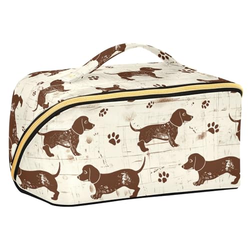 Dashshund Make-up-Tasche mit Trennwänden, große Kosmetiktasche für Damen, mit Fächern und Griff, Braun Dashshund Make-up-Tasche mit Trennwänden, große Kosmetiktasche für Damen, mit Fächern und Griff, Braun von sanluoli