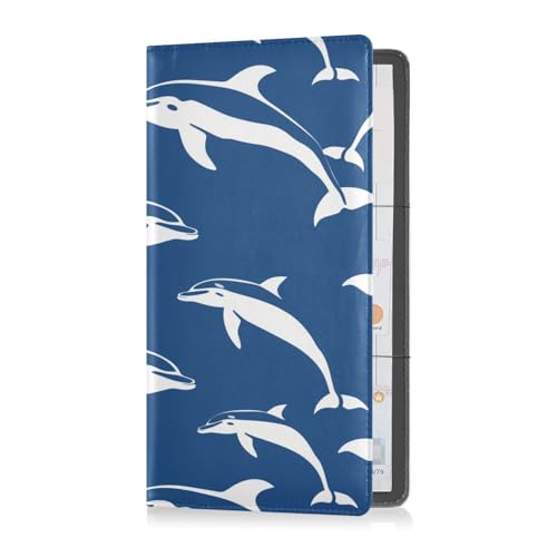 Delfin-Silhouetten Blau und Weiß PU-Leder Auto Registrierung und Versicherung Kartenhalter Auto Essentials für Ausweis, Führerschein, Schlüsselkontaktinformationskarten von sanluoli