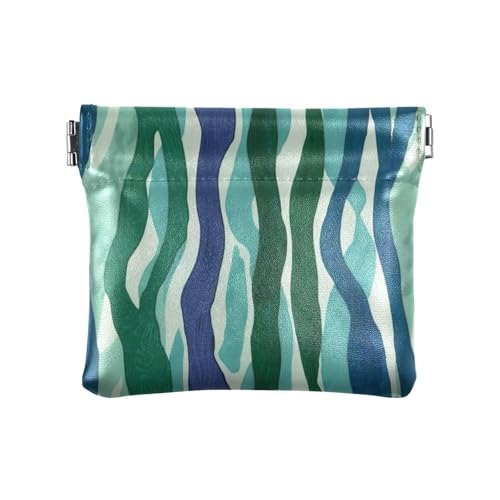 Diblue Grüne Wellenlinien Damen Leder Münzgeldbörse Portemonnaie Ausgefallener Verschluss Geldbörse Kartenhalter für Mädchen Damen Handtasche von sanluoli